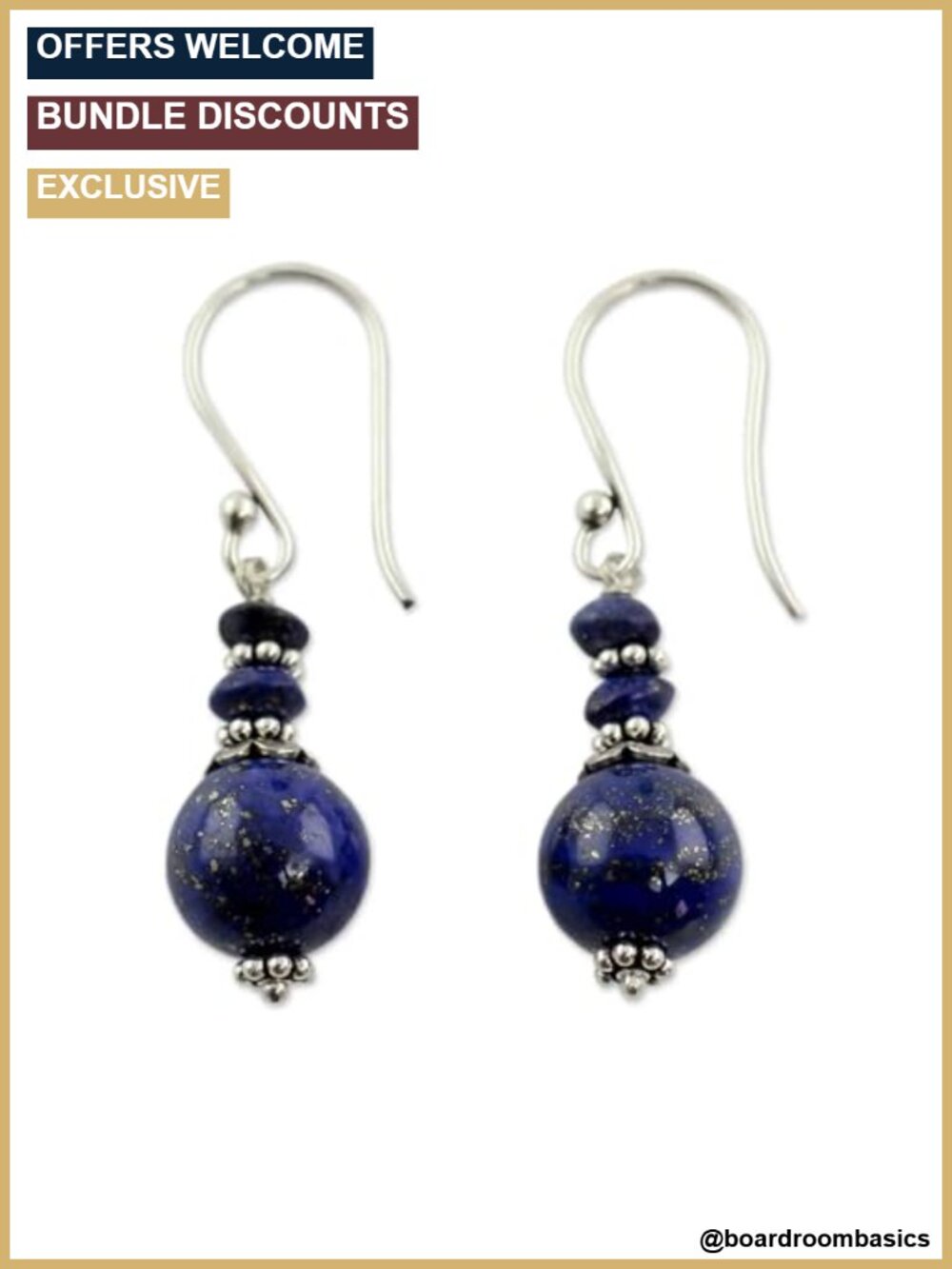 Lapis Lazuli Drop Dangle Earrings Natural Stone Bead Alloy Women's Fashion